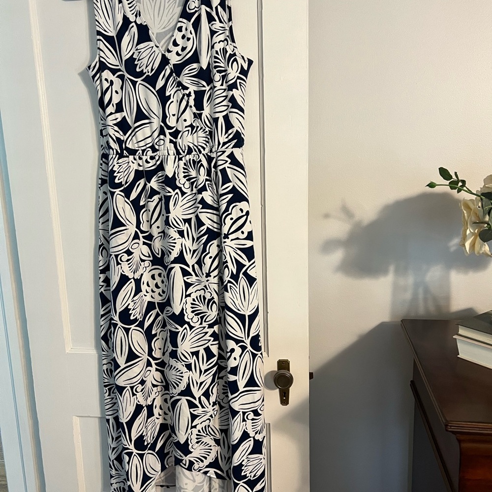 Talbots Maxi length cotton blend dress blue/white